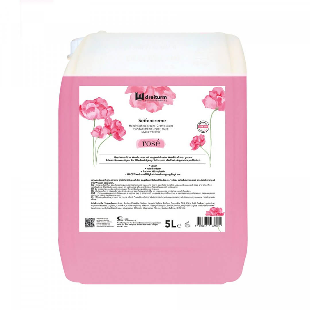 Dreiturm Seifencreme rosé 5 l Kanister – hautmilde Waschcreme für schonende Reinigung