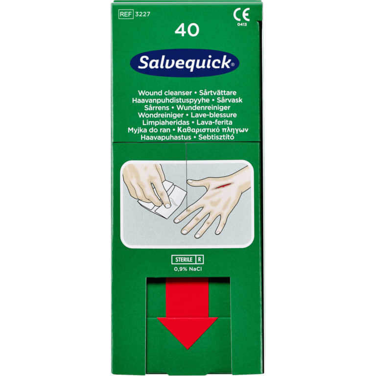Salvequick Wundreinigungstücher, 40 Stück – sterile Reinigung mit Kochsalzlösung